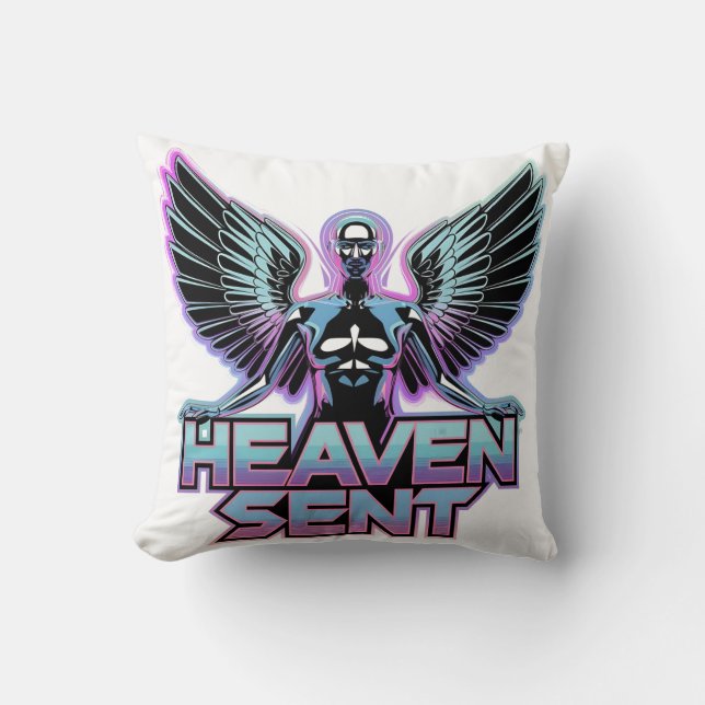 A shiny, metallic angel with wings, Y2K design Throw Pillow (Front)