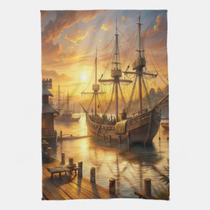 A Ship at the Docks Kitchen Towel