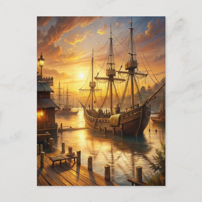 A Ship at the Docks Postcard (Front)