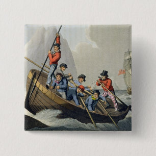 A Ship's Boat Attacking a Whale, engraved by Matth Pinback Button