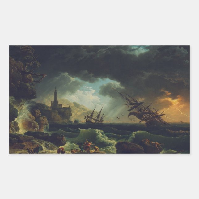 A Shipwreck in Stormy Seas by Claude-Joseph Vernet Rectangular Sticker (Front)