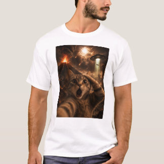 A shocked cat with Chaos on the background T-Shirt