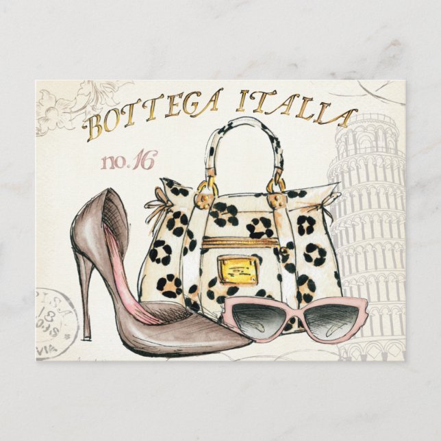 A Shoe, A Bag, and A Pair of Glasses Postcard (Front)