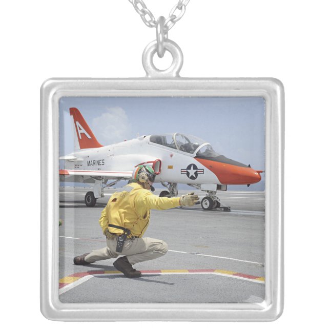 A shooter aboard the aircraft carrier silver plated necklace (Front)