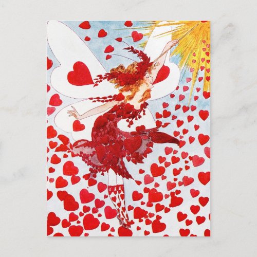 A Shower of Red Hearts from the Valentines Fairy Holiday Postcard