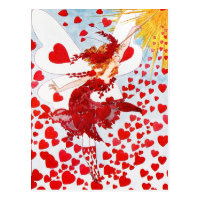 A Shower of Red Hearts from the Valentine's Fairy Postcard