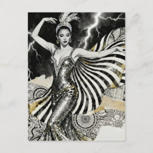 A Showgirl Dances in Lightening Postcard