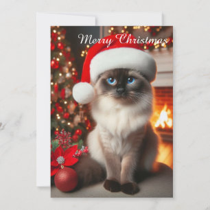 A Siamese cat with Santa hat Holiday Card