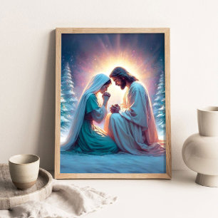 A Silent Night, Christmas Christian Art, Jesus and Poster