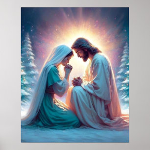 A Silent Night, Christmas Christian Art, Jesus and Poster
