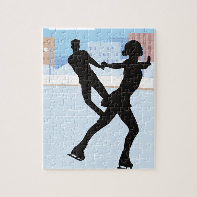 A Silhouette Couple Ice Skating puzzle (Vertical)