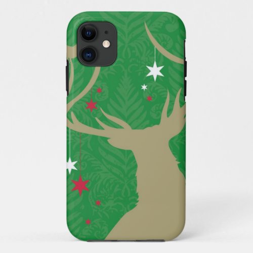 A silhouette of a deer with stars hanging from its iPhone 11 case