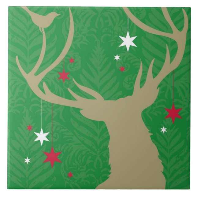 A silhouette of a deer with stars hanging from its ceramic tile (Front)