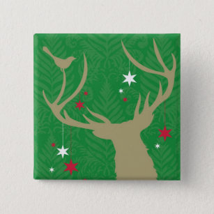 A silhouette of a deer with stars hanging from its pinback button
