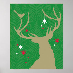 A silhouette of a deer with stars hanging from its poster