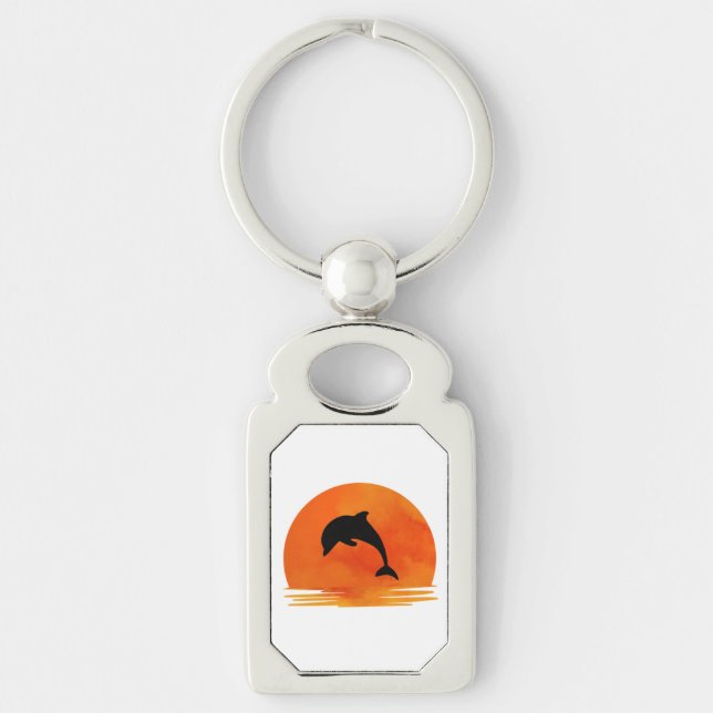 A Silhouette of a Jumping Dolphin on keychain. Keychain (Front)