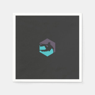 a silhouette of a man holding a surfboard napkins