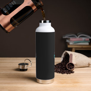 a silhouette of a man holding a surfboard water bottle