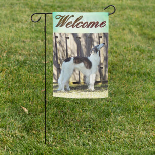 A Silken Windhound Welcome Garden Flag