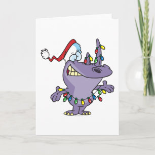 a silly cute christmas santa rhino holiday card