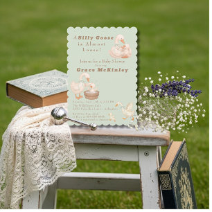 A Silly Goose is Almost Loose green Baby Shower Invitation