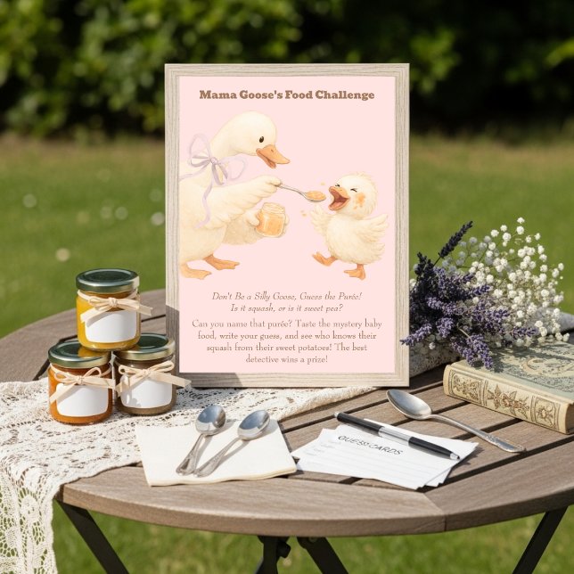 A silly Goose Pink Baby Food Challenge Game Sign Invitation (A silly Goose Pink Baby Food Challenge Game Sign)
