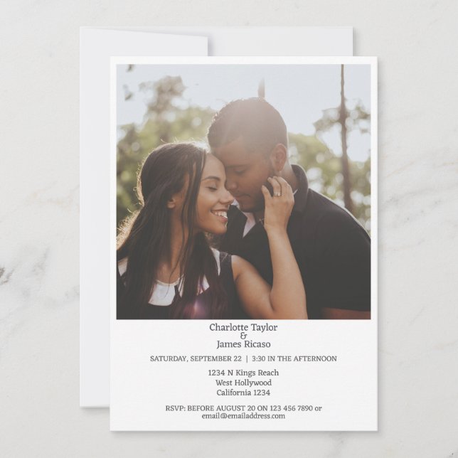 A simple and elegant minimalist photo wedding invitation (Front)