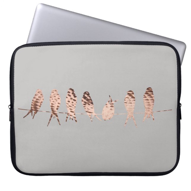 A Simple and Modern Gray with Copper Birds Design Laptop Sleeve (Front)