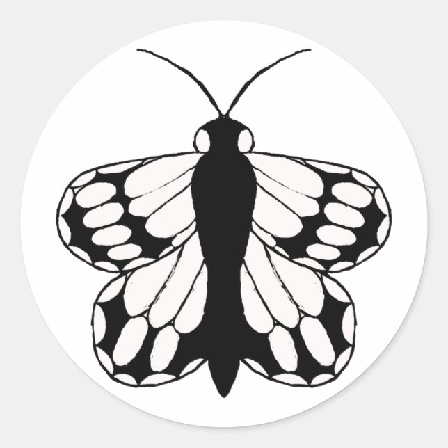 A simple black-n-white butterfly sticker. classic round sticker (Front)