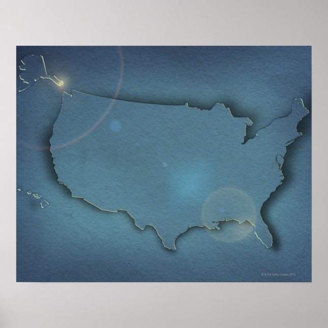 A simple blue map of the USA showing Alaska and Poster (Front)