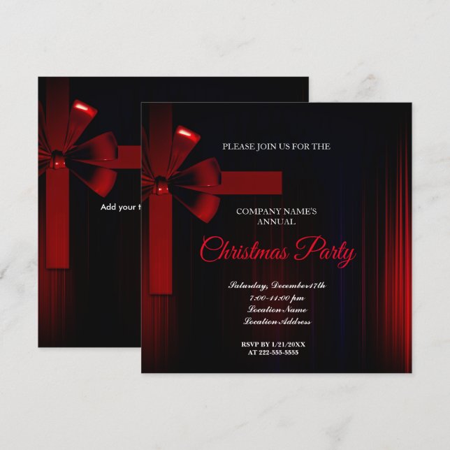 A simple  Elegant Red Christmas Party Invitation  (Front/Back)