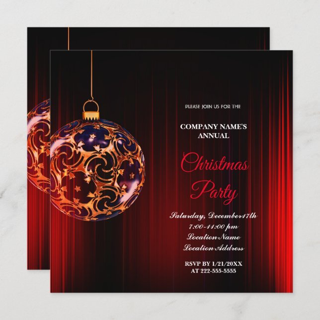 A simple  Elegant Red Christmas Party Invitation  (Front/Back)