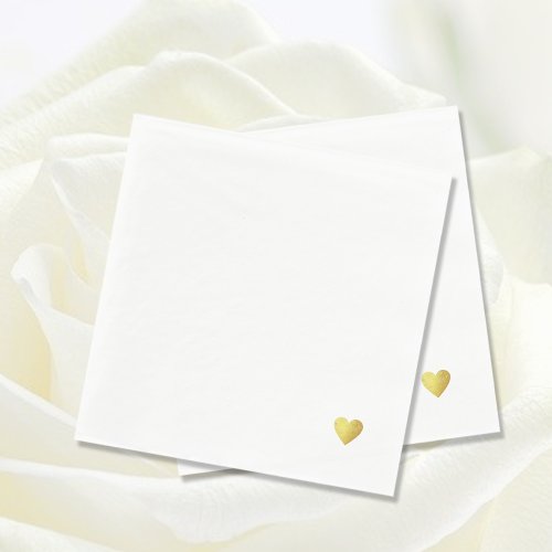 a simple faux gold love heart on white wedding  napkins