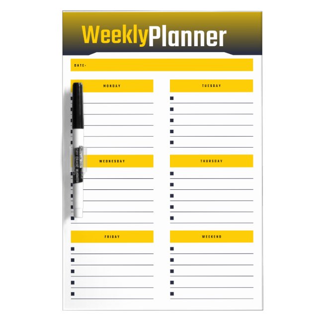 A Simple Gradient Weekly Planner  Dry Erase Board (Front)