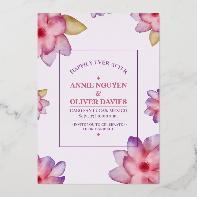 A Simple Lovely Floral Wedding Invitation  Foil Invitation (Front)