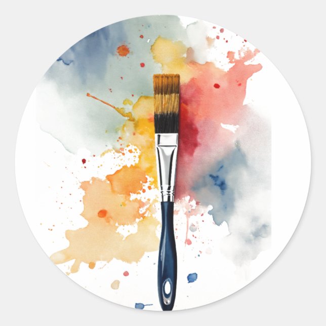 A simple paintbrush with a stroke of paint, waterc classic round sticker (Front)