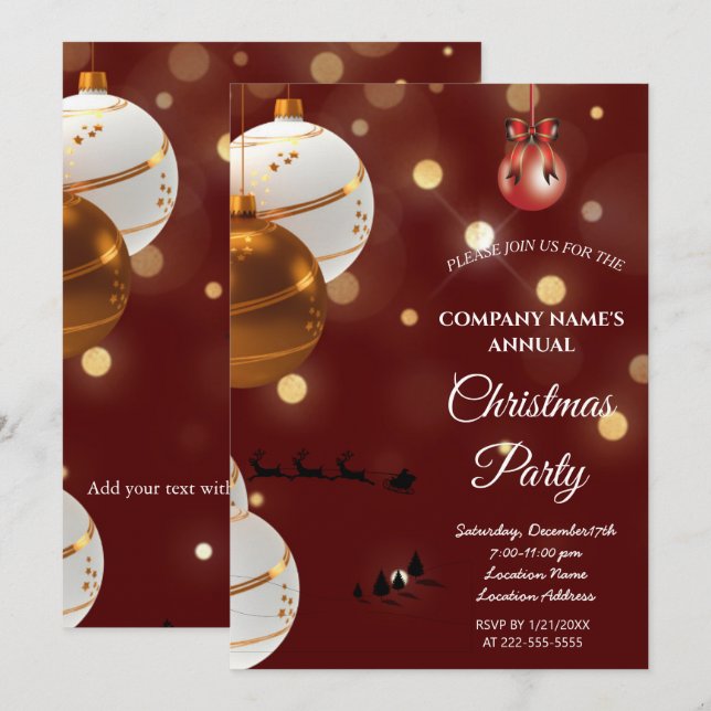 A simple red elegant Christmas party invitation  (Front/Back)