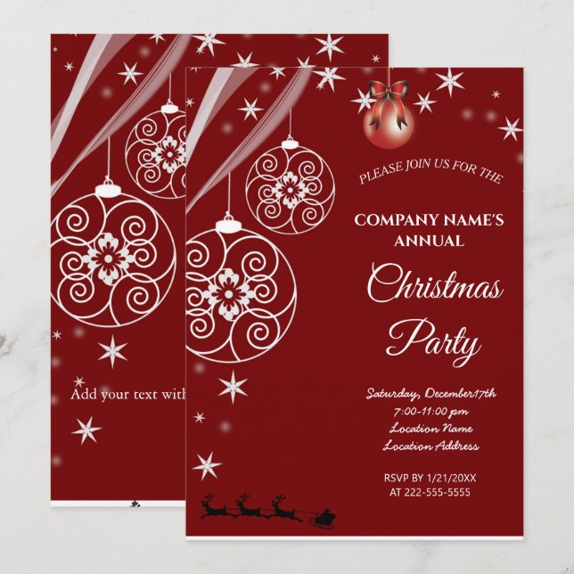 A simple red elegant Christmas party invitation  (Front/Back)