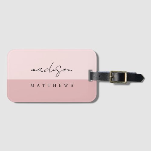 A simple stylish blush pink custom monogram luggage tag