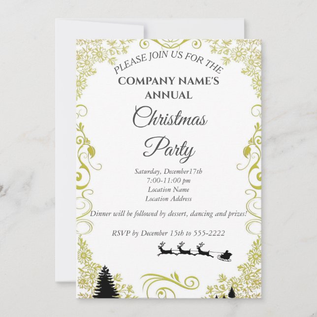 A simple white elegant Christmas party invitation  (Front)