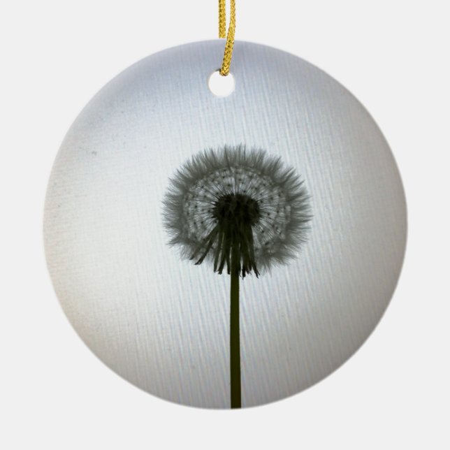 A Single Dandelion Against a White Backdrop Ceramic Ornament (Front)