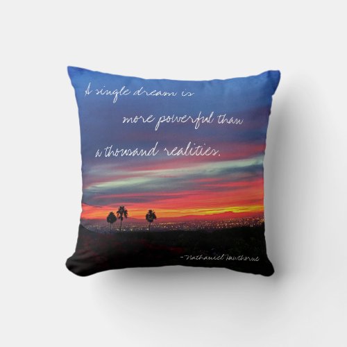 A Single Dream Is Quote Orange Blue Sunset Photo Throw Pillow
