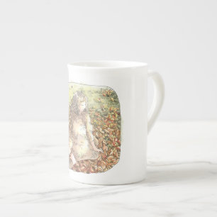 A single-piece female illustration sitting on many bone china mug