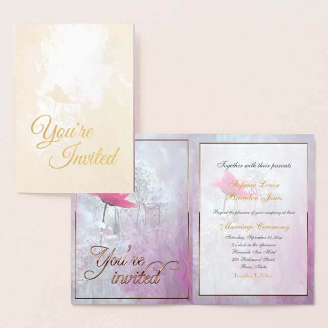 A Single Pink Rose/Gold Foil Card (Display)