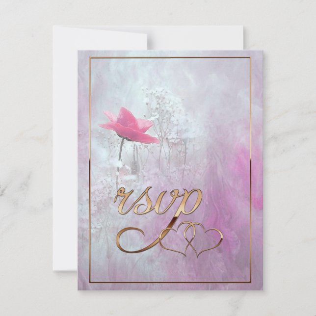 A Single Pink Rose/Gold Trim Note Card (Front)