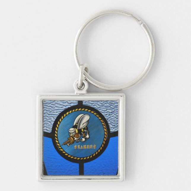 A single Seabee logo Keychain (Front)