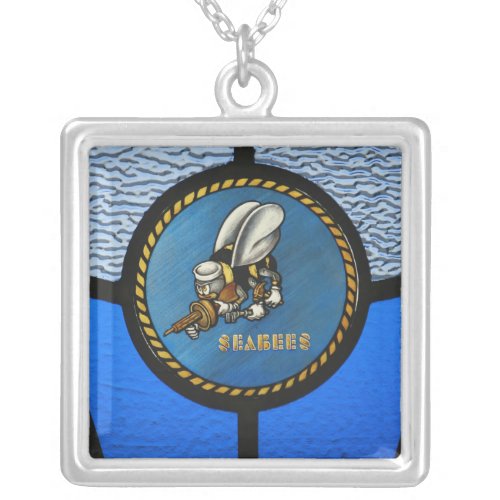 A single Seabee logo Silver Plated Necklace