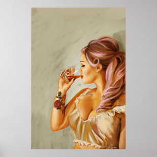 "A Sip Of Whiskey" Pretty Pinup Girl Drinking Poster