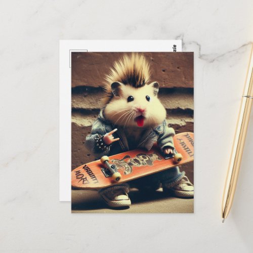 A Skateboarding Punk Rock Hamster Retro Postcard