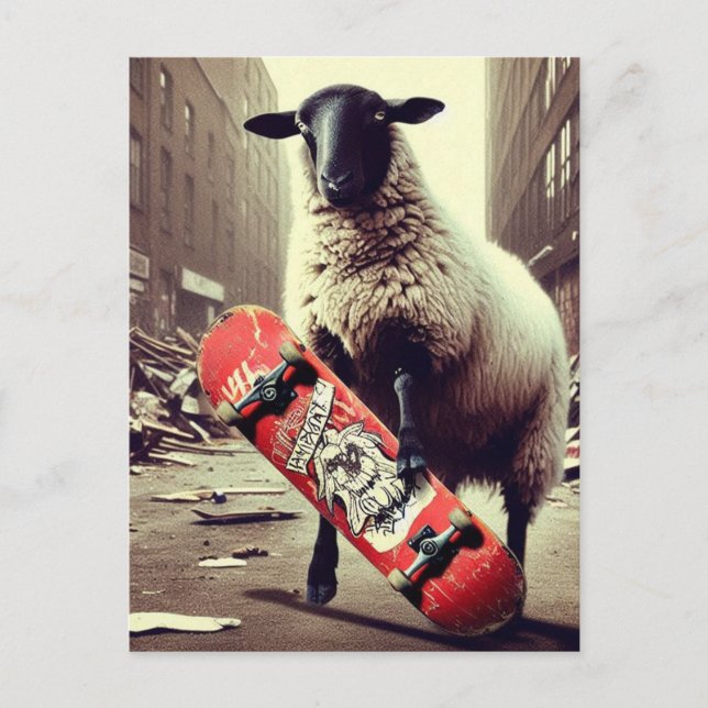 A Skateboarding Sheep Postcard (Front)